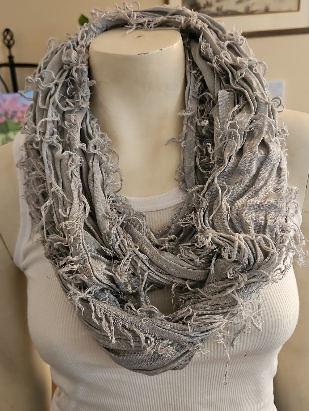 Light Gray Fringed Infinity Scarf - Women Accessories